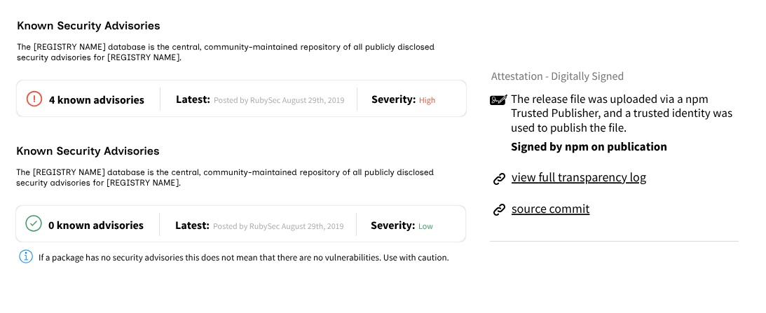 A screenshot of the UI for additional signals of trust
