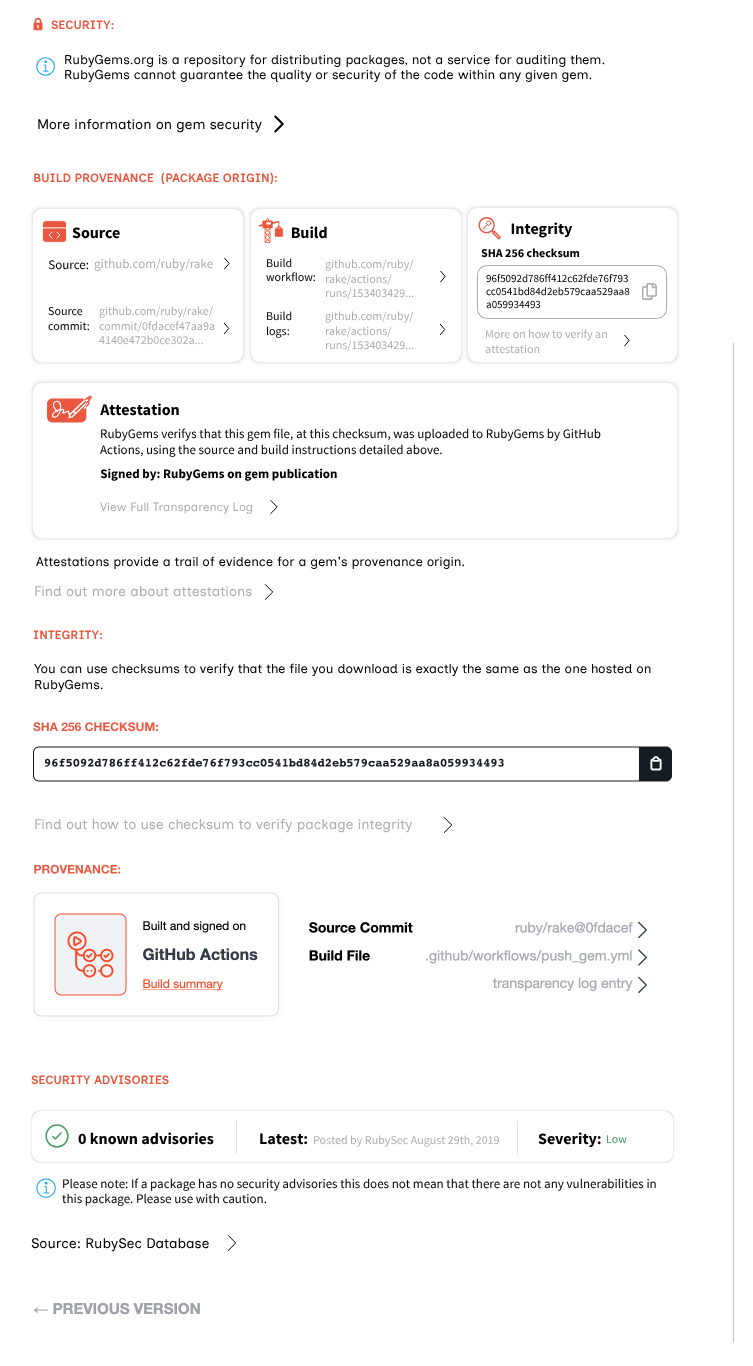A screenshot of a UI example of the highest level AAA requirements for visualising attestation information along with entire security page content example