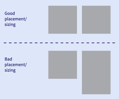 A screenshot of the medium level AA UI showing good and bad placement